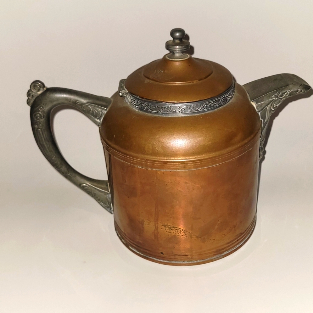 Antique Vintage Copper & Hand Tooled Metal Teapot by Sovereign G.I. Mix & Co. #4